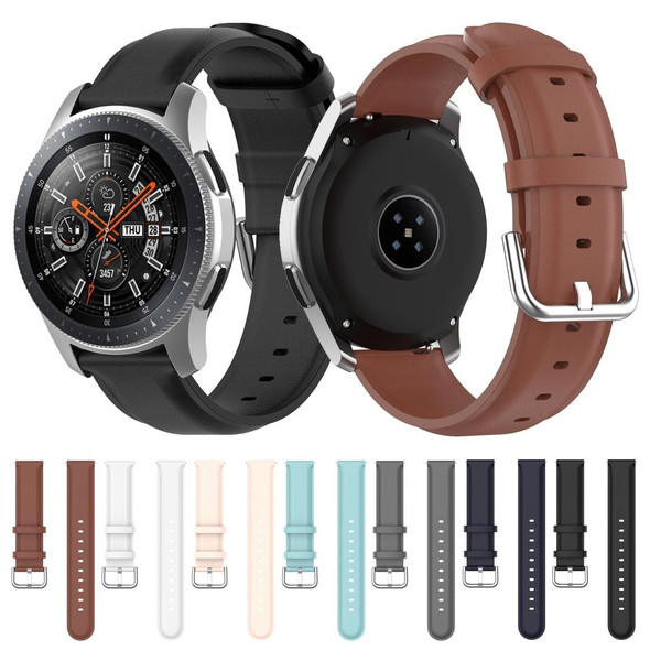 Samsung Galaxy Watch 3 45mm 22mm Leather Strap with Round Tail Buckle(White)