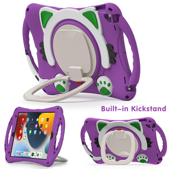Cute Cat King Kids Shockproof EVA Protective Case with Holder & Shoulder Strap & Handle - iPad 10.2 2019 / 2020 / 2021 / Pro 10.5(Purple)
