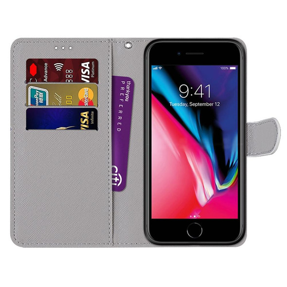 Coloured Drawing Cross Texture Horizontal Flip PU Leatherette Case with Holder & Card Slots & Wallet & Lanyard - iPhone SE 2022 / SE 2020 / 8 / 7(Middle Finger White Cat)