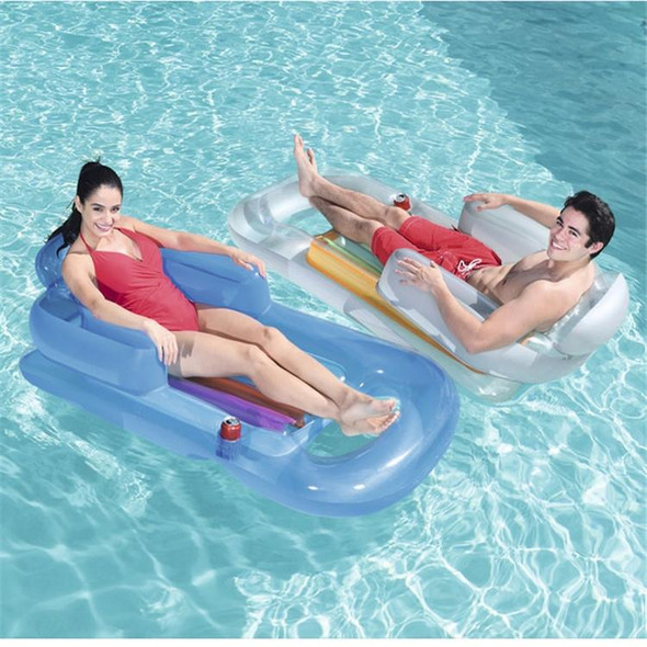 Single Water Inflatable Bed Back Luxury Chair Adult Inflatable Floating Row with Armrest & Cup Hole, Size:161 x 84cm(Blue)
