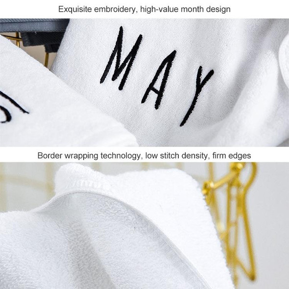 Month Embroidery Soft Absorbent Increase Thickened Adult Cotton Bath Towel, Pattern:November(White)