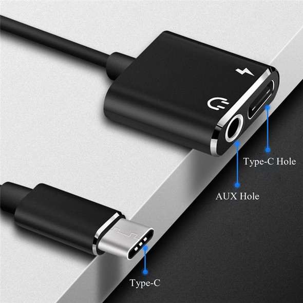 USB-C / Type-C to 3.5mm Aux + USB-C / Type C Earphone Adapter Charger Audio Cable for Mi 8 Lite A2 (L1130)(silver)