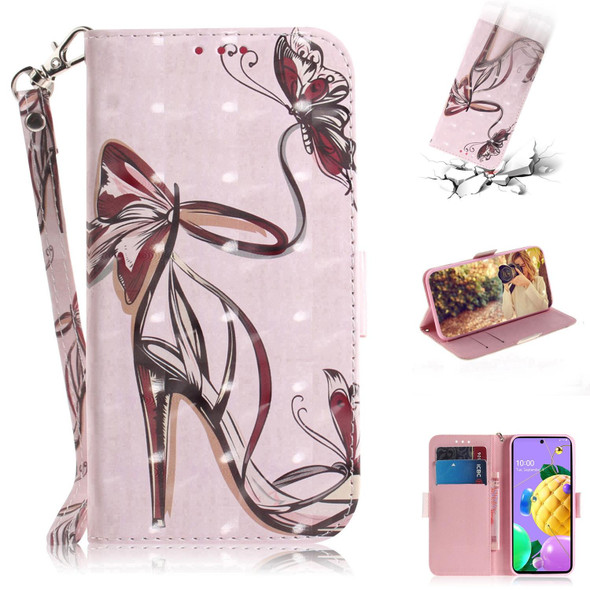 LG Q52 3D Colored Drawing Horizontal Flip Leather Case with Holder & Card Slots & Wallet & Lanyard(Butterfly High-heeled)