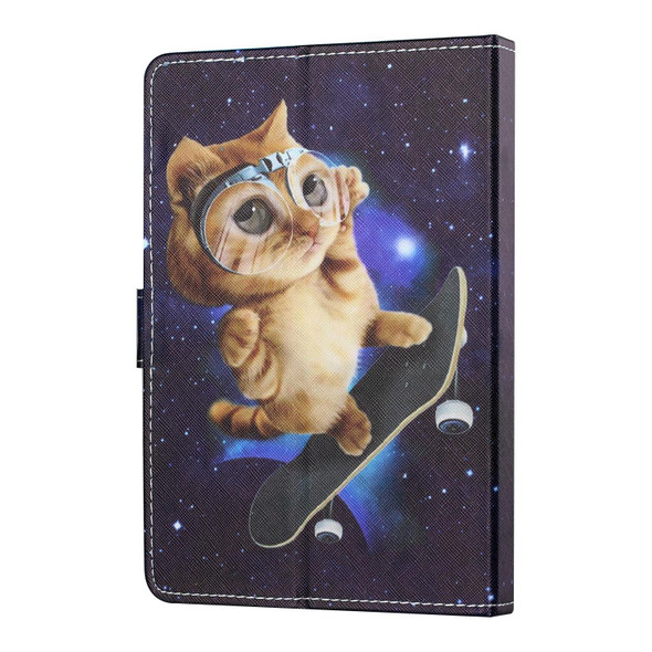 7 inch Tablet PC Universal Colored Drawing Horizontal Flip Leatherette Case with Holder & Card Slots(Skateboard Cat)