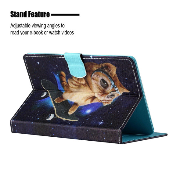 10 inch Tablet PC Universal Colored Drawing Horizontal Flip Leatherette Case with Holder & Card Slots(Skateboard Cat)