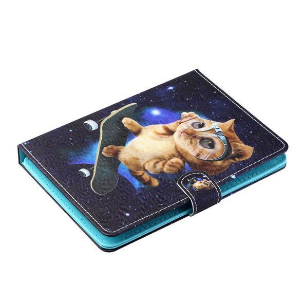 10 inch Tablet PC Universal Colored Drawing Horizontal Flip Leatherette Case with Holder & Card Slots(Skateboard Cat)