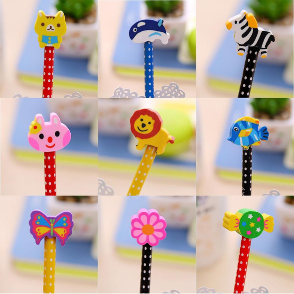 50 PCS Creative Stationery Cartoon Animals Series Wooden HB Pencil with Eraser Children Pencils - Kids School Office Supply, Random Color Delivery