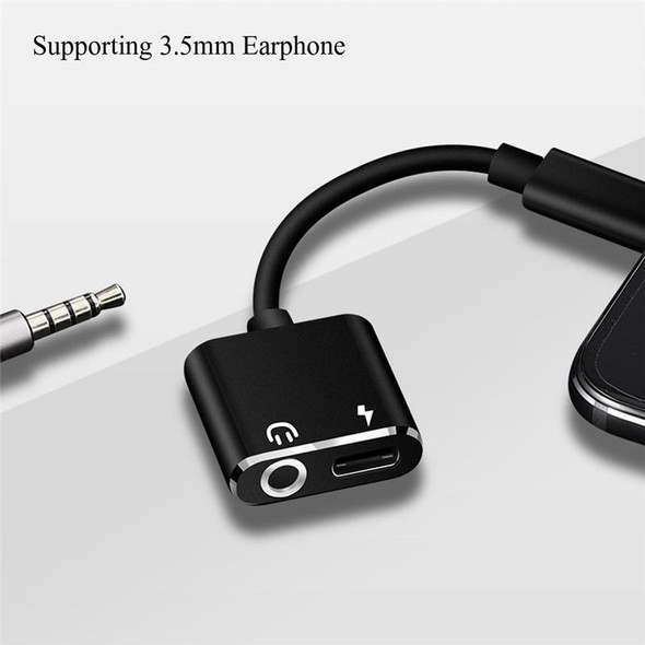 USB-C / Type-C to 3.5mm Aux + USB-C / Type C Earphone Adapter Charger Audio Cable for Mi 8 Lite A2 (L1130)(black)