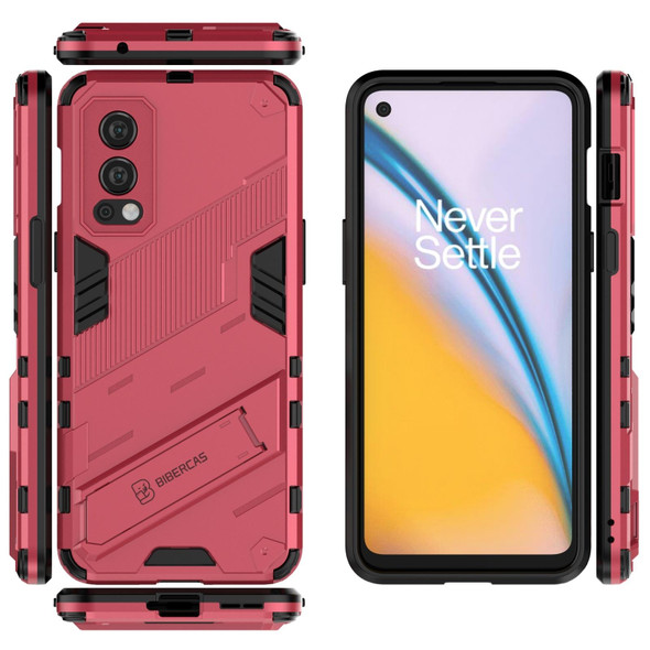 OnePlus Nord 2 5G Punk Armor 2 in 1 PC + TPU Shockproof Case with Invisible Holder(Light Red)