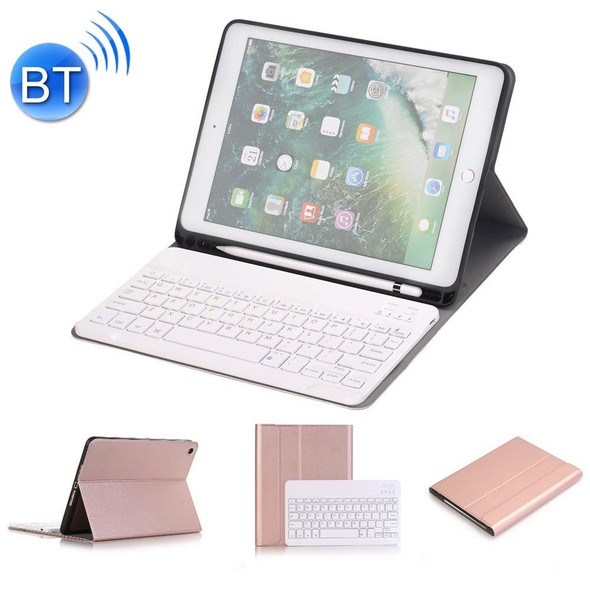 Detachable Bluetooth Keyboard + Horizontal Flip Leatherette Tablet Case with Holder & Pencil Holder for iPad Pro 9.7 inch, iPad Air, iPad Air 2, iPad 9.7 inch (2017), iPad 9.7 inch (2018) (Rose Gold)