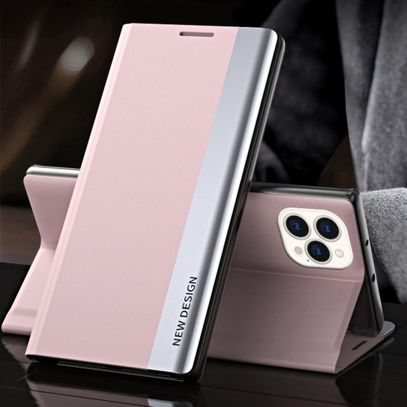 Side Electroplated Magnetic Ultra-Thin Horizontal Flip Leather Case with Holder - iPhone 13(Pink)