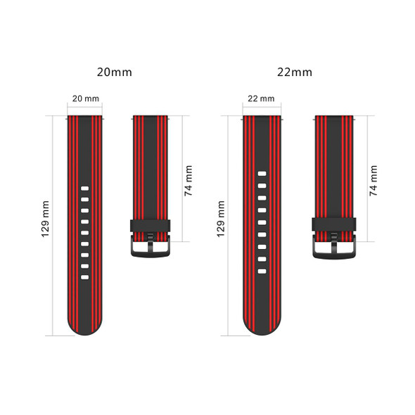 20mm Stripe Silicone Watch Band(Black Blue)