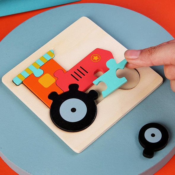 5 PCS Children Wooden Three-Dimensional Puzzle Early Education Cartoon Animal Geometric Educational Toys(Tractor)