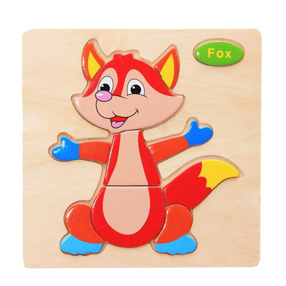 10 PCS Children Educational Toy Wooden Cartoon Jigsaw Puzzle(Fox)