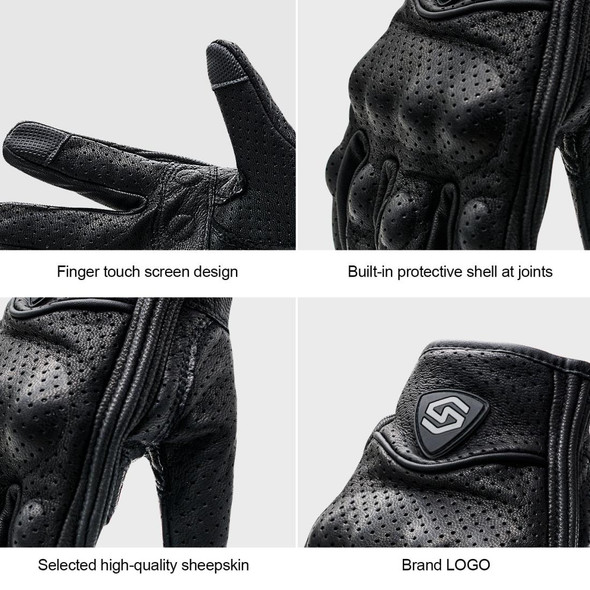 WUPP CS-1048A Motorcycle Racing Cycling Windproof Breathable Leather Full Finger Gloves with Holes, Size:XL(Black)