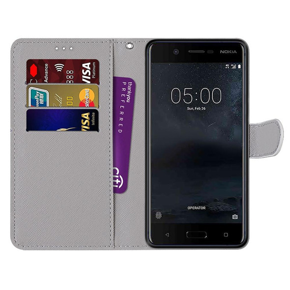 Nokia 5 Coloured Drawing Cross Texture Horizontal Flip PU Leather Case with Holder & Card Slots & Wallet & Lanyard(Golden Chain Grey Cat)