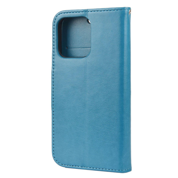 Butterfly Flower Pattern Horizontal Flip Leatherette Case with Holder & Card Slots & Wallet - iPhone 13 mini(Blue)