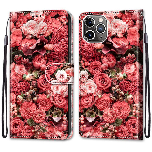 Coloured Drawing Cross Texture Horizontal Flip PU Leatherette Case with Holder & Card Slots & Wallet & Lanyard - iPhone 13 Pro(Pink Rose Garden)