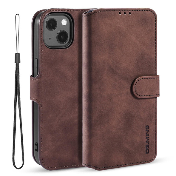 DG.MING Retro Oil Side Horizontal Flip Leatherette Case with Holder & Card Slots & Wallet - iPhone 13(Coffee)
