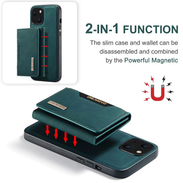 DG.MING M2 Series 3-Fold Card Bag + Magnetic Shockproof Case with Wallet & Holder Function - iPhone 13(Green)