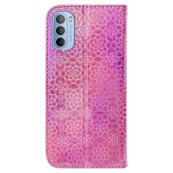 Motorola Moto G51 Colorful Magnetic Buckle Leather Phone Case(Pink)