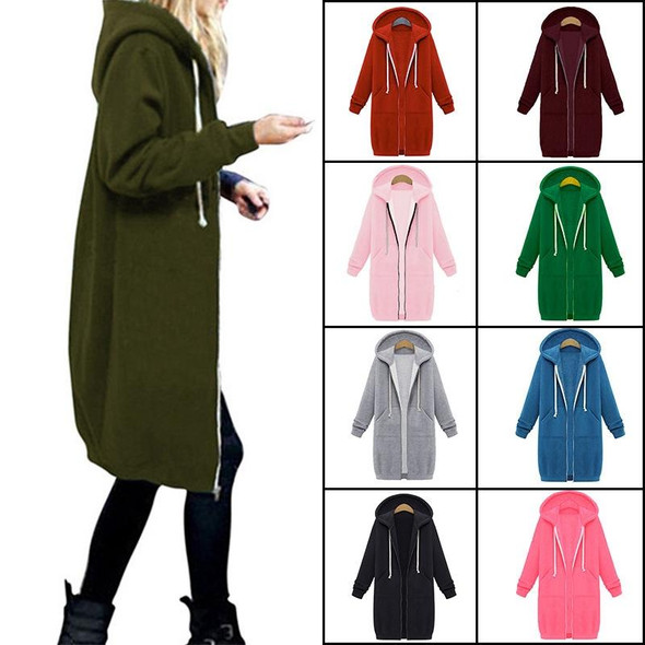 Women Hooded Long Sleeved Sweater In The Long Coat, Size:XXL(Green)