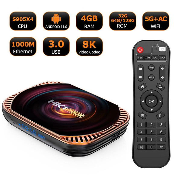 MECOOL HK1RBOX X4 4K TV Box, Android 11 Amlogic S905X4 CPU with RC 4GB+128GB(EU Plug)