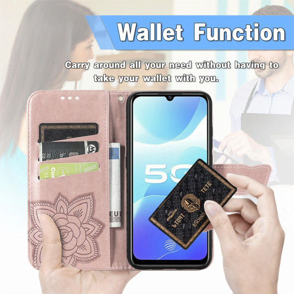 Butterfly Love Flowers Embossed Horizontal Flip Leatherette Case with Holder & Card Slots & Wallet & Lanyard - vivo S7e(Rose Gold)