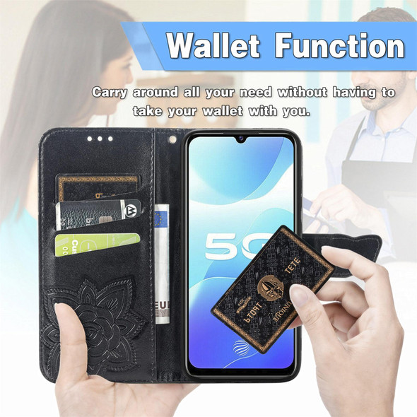 Butterfly Love Flowers Embossed Horizontal Flip Leatherette Case with Holder & Card Slots & Wallet & Lanyard - vivo S7e(Black)