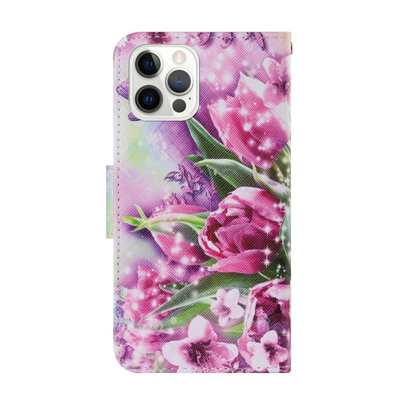 Coloured Drawing Pattern Leatherette Phone Case - iPhone 13 Pro Max(Rose Butterfly)