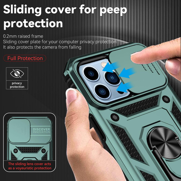 Sliding Camshield Holder Phone Case - iPhone 14 Pro Max(Dark Green)