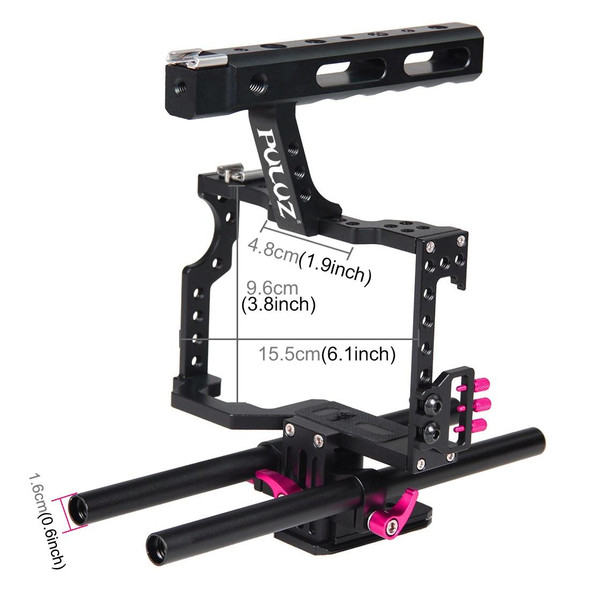 PULUZ Camera Cage Handle Stabilizer for Sony A7 & A7S & A7R, A7 II & A7R II & A7S II, A7R III & A7S III, A7R IV, A6000, A6500, A6300, Panasonic Lumix DMC-GH4(Rose Red)