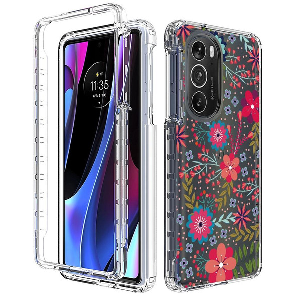 Motorola Edge 30 Pro PC+TPU Transparent Painted Phone Case(Small Floral)