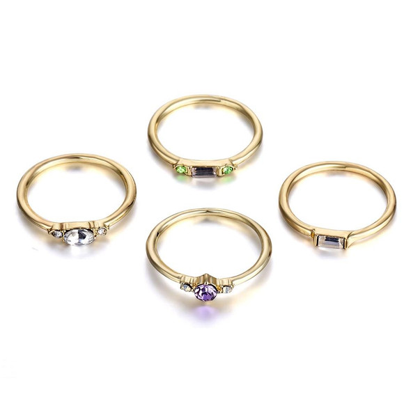 4 PCS Women Vintage Bohemian Crystal Zircon Ring Set, Ring Size:6