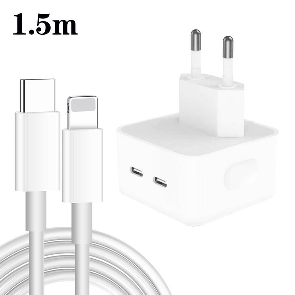 PD 35W Dual USB-C / Type-C Ports Charger with 1.5m Type-C to 8 Pin Data Cable, EU Plug