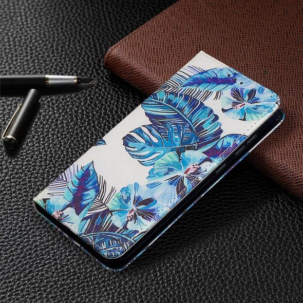 Nokia 2.3 Colored Drawing Pattern Invisible Magnetic Horizontal Flip PU Leather Case with Holder & Card Slots & Wallet(Blue Leaves)