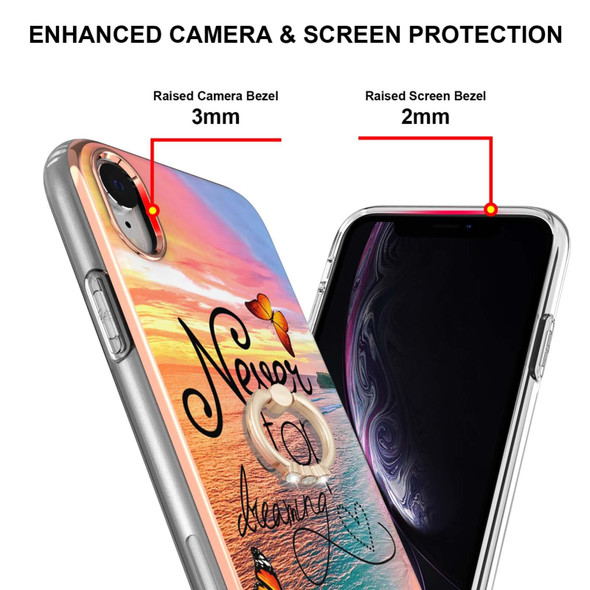 Electroplating Pattern IMD TPU Shockproof Case with Rhinestone Ring Holder - iPhone XR(Dream Chasing Butterfly)