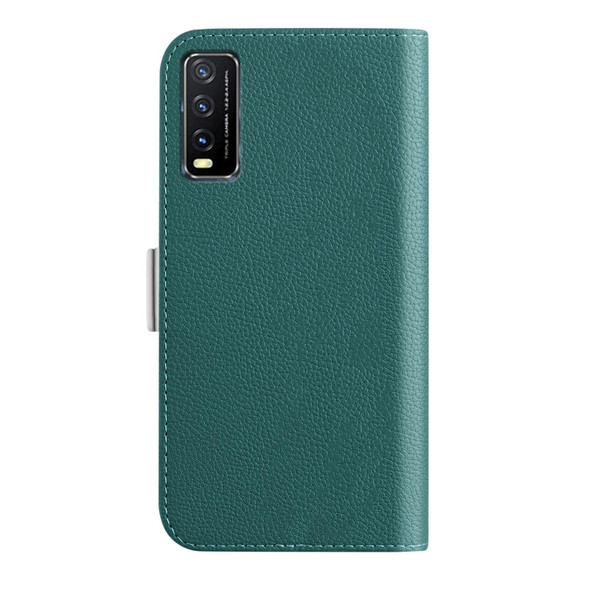 vivo Y20 2021 Indian Candy Color Litchi Texture Leather Phone Case(Dark Green)