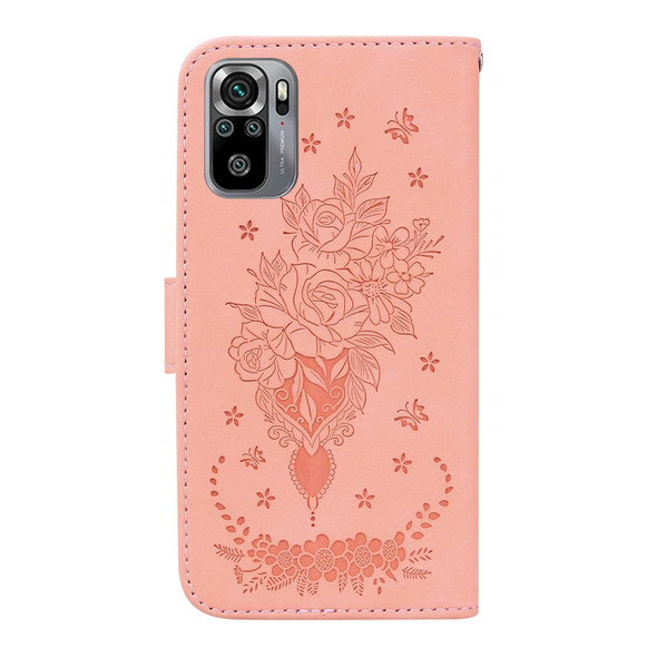 Xiaomi Redmi Note 10 4G / 10S Butterfly Rose Embossed Leather Phone Case(Pink)