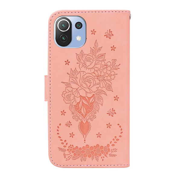 Xiaomi Mi 11 Lite 5G / 4G Butterfly Rose Embossed Leather Phone Case(Pink)
