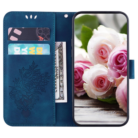 Xiaomi Redmi 10C Butterfly Rose Embossed Leather Phone Case(Blue)