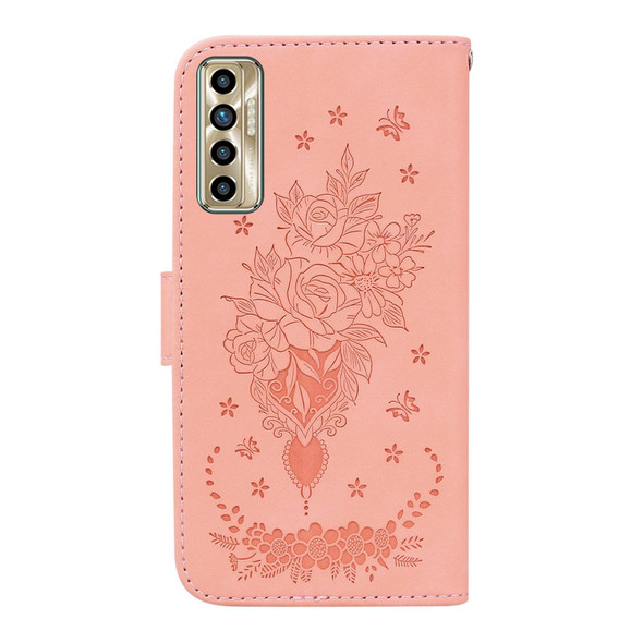 Tecno Camon 17P Butterfly Rose Embossed Leather Phone Case(Pink)