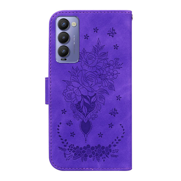 Tecno Camon 18P Butterfly Rose Embossed Leather Phone Case(Purple)