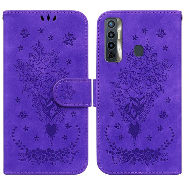 Tecno Camon 17 Butterfly Rose Embossed Leather Phone Case(Purple)