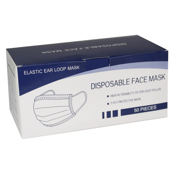 50-Pack 3-Ply Disposable Protective Face Masks - High Filtration