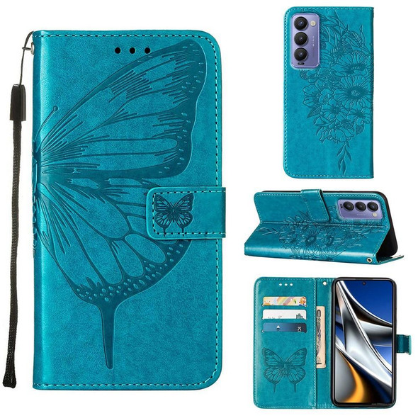 Tecno Camon 18P / 18 Embossed Butterfly Leather Phone Case(Blue)