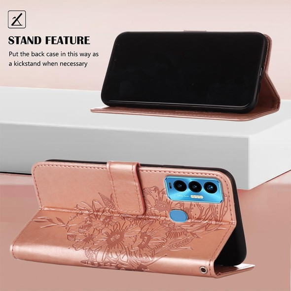 Tecno Camon 18i Embossed Butterfly Leather Phone Case(Rose Gold)