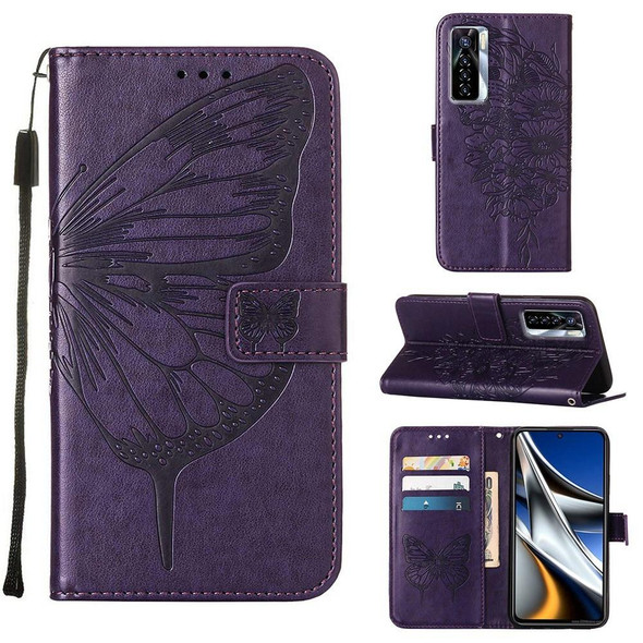 Tecno Camon 17 Pro Embossed Butterfly Leather Phone Case(Dark Purple)