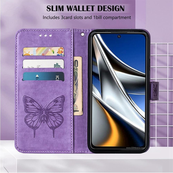 Xiaomi Redmi Note 11 Pro 5G / 4G Global Embossed Butterfly Leather Phone Case(Light Purple)