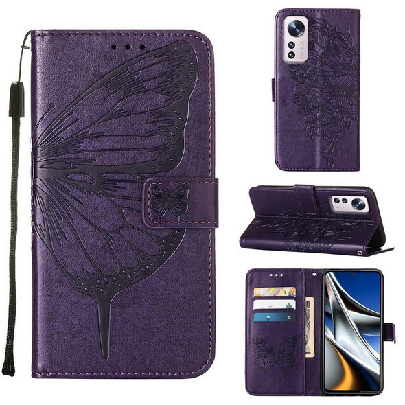 Xiaomi 12 Embossed Butterfly Leather Phone Case(Dark Purple)